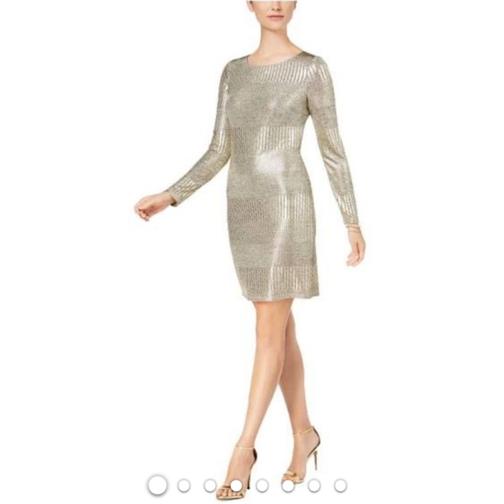 Nwot Jessica howard  striped metalic gold  knee length  cocktail evening dress - Picture 8 of 8